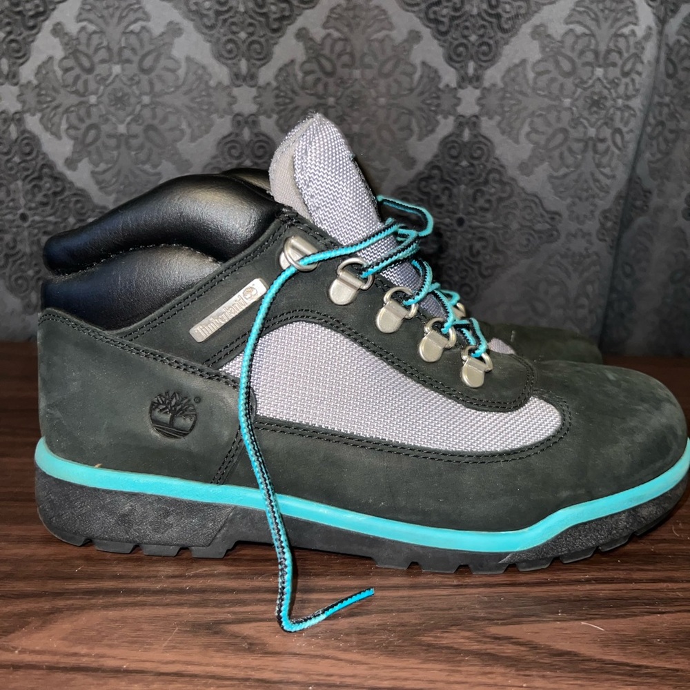 Timberland Black and Gray Boots with Teal Highlights